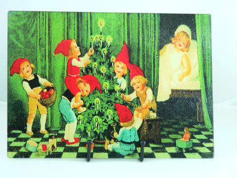 Vintage Christmas Tempered Glass Cutting Board | Handmade Kitchen Decor, Tray & Appetizer Platter Vintage Christmas Post Card Image