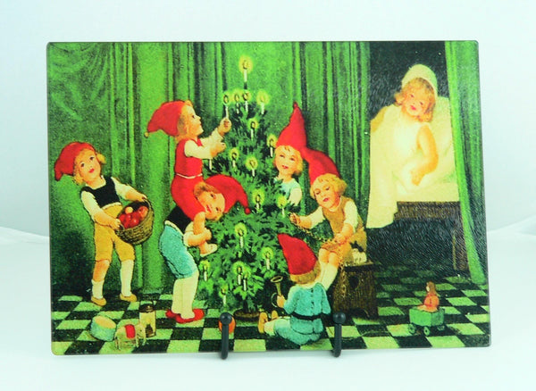 Vintage Christmas Tempered Glass Cutting Board | Handmade Kitchen Decor, Tray & Appetizer Platter Vintage Christmas Post Card Image