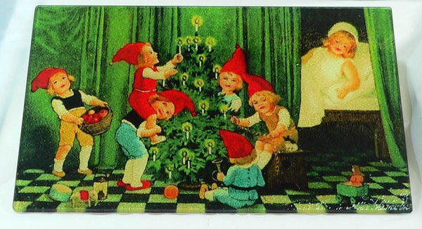 Vintage Christmas Tempered Glass Cutting Board | Handmade Kitchen Decor, Tray & Appetizer Platter Vintage Christmas Post Card Image