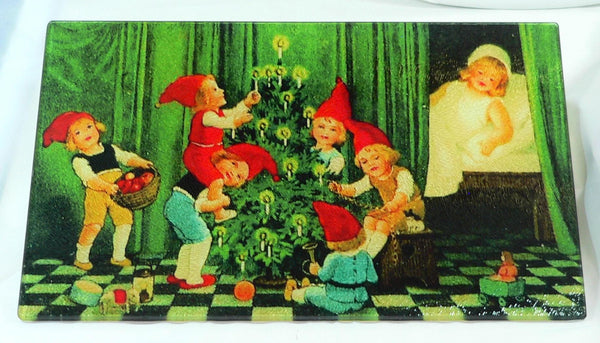 Vintage Christmas Tempered Glass Cutting Board | Handmade Kitchen Decor, Tray & Appetizer Platter Vintage Christmas Post Card Image