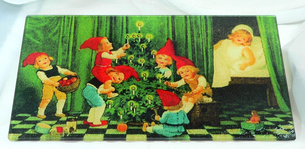 Vintage Christmas Tempered Glass Cutting Board | Handmade Kitchen Decor, Tray & Appetizer Platter Vintage Christmas Post Card Image