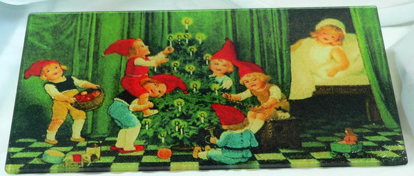 Vintage Christmas Tempered Glass Cutting Board | Handmade Kitchen Decor, Tray & Appetizer Platter Vintage Christmas Post Card Image
