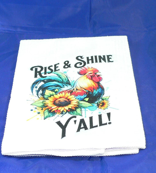 Handmade Kitchen Towel Rooster Decor, Farmhouse Sunflower Pattern, Durable Absorbent Fabric, Housewarming Gift, Functional & Decorative