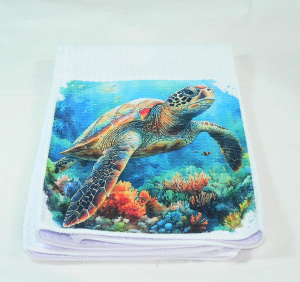 Handmade Kitchen Towel Coastal, Sea Turtle Ocean Theme, Durable Absorbent Fabric, Housewarming Gift, Functional & Decorative