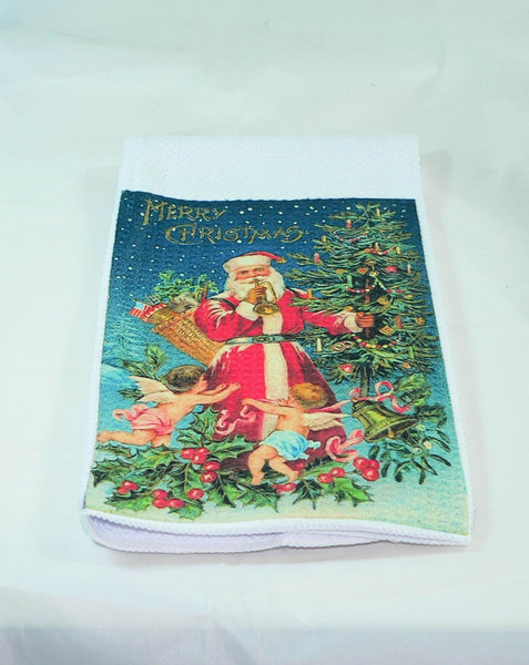 Handmade Kitchen Towel Vintage Christmas Santa Theme, Durable Absorbent Fabric, Housewarming Gift, Functional & Decorative