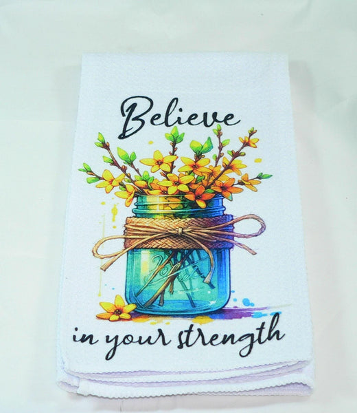 Handmade Kitchen Towel Mason Jar Floral Theme, Durable Absorbent Fabric, Housewarming Gift, Functional & Decorative