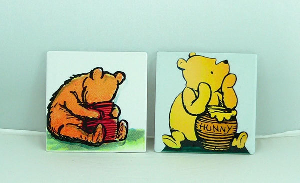 Retro Winnie the Pooh Ceramic Coasters: Nostalgic Disney Drink Protectors, Fan Collector Gift Set