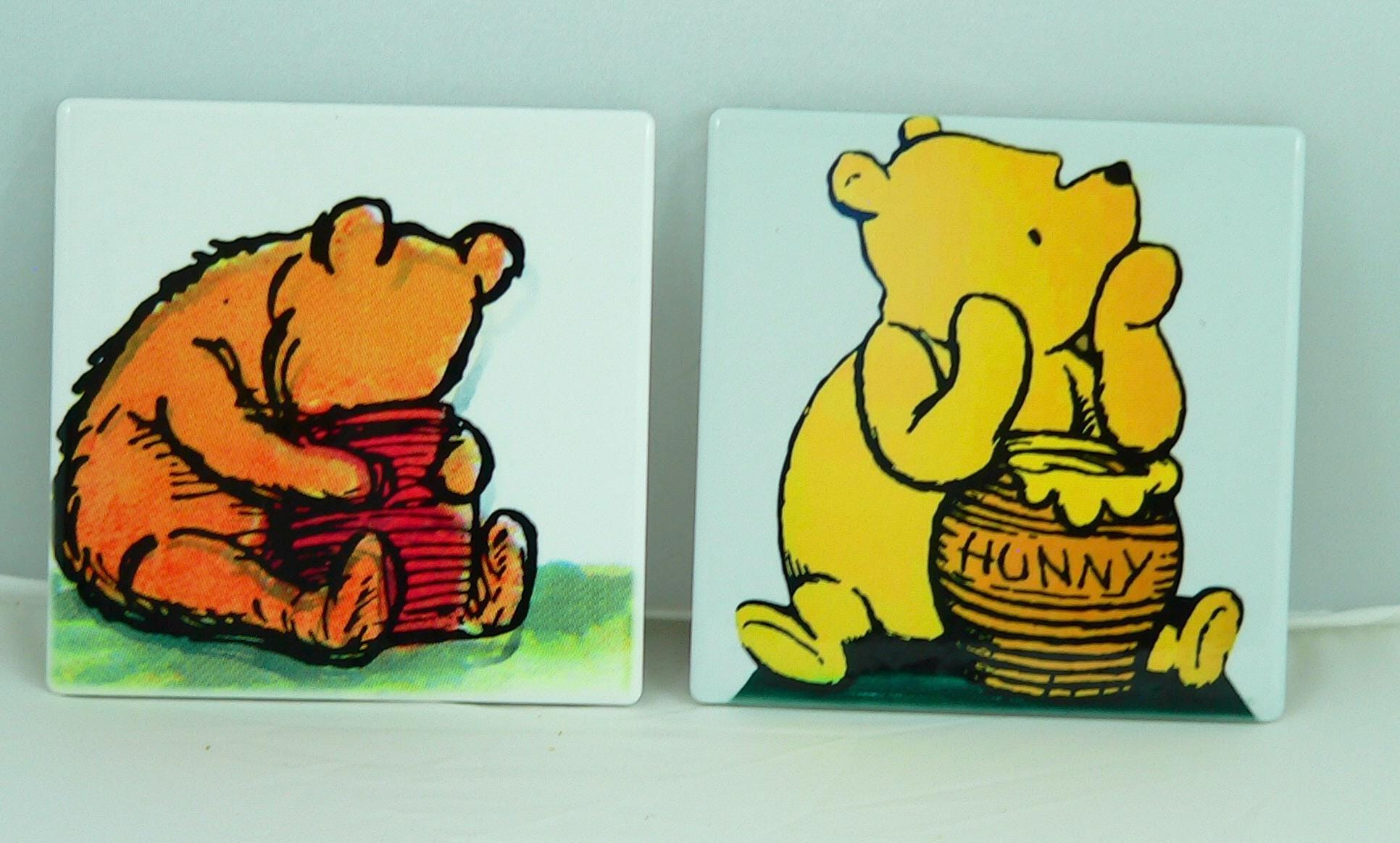 Retro Winnie the Pooh Ceramic Coasters: Nostalgic Disney Drink Protectors, Fan Collector Gift Set