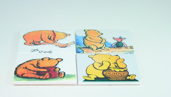 Retro Winnie the Pooh Ceramic Coasters: Nostalgic Disney Drink Protectors, Fan Collector Gift Set