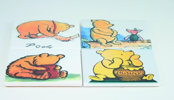 Retro Winnie the Pooh Ceramic Coasters: Nostalgic Disney Drink Protectors, Fan Collector Gift Set