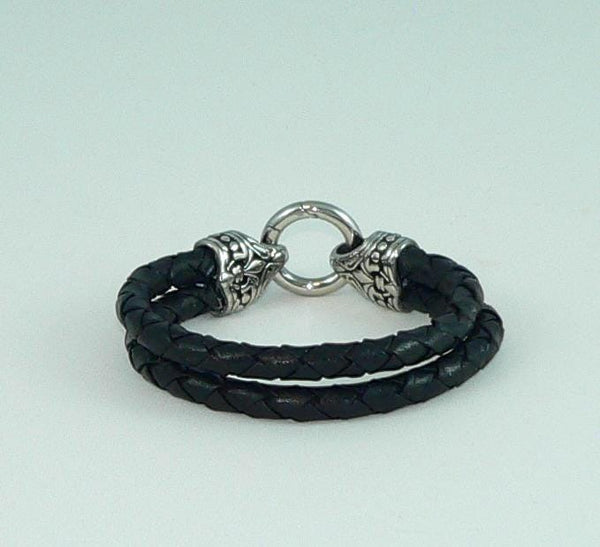 Men's Stainless Steel Leather Celtic Style Bracelet, Leather Wrap Wristband, Boho Gothic Men's Jewelry, Gift for Him