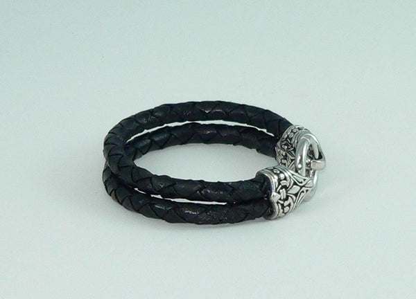 Men's Stainless Steel Leather Celtic Style Bracelet, Leather Wrap Wristband, Boho Gothic Men's Jewelry, Gift for Him
