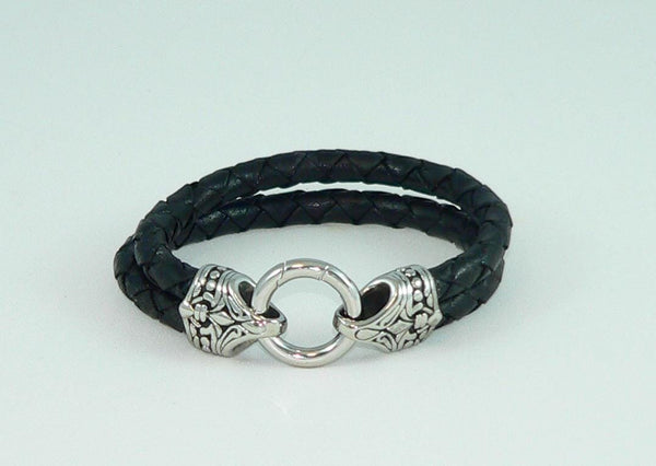 Men's Stainless Steel Leather Celtic Style Bracelet, Leather Wrap Wristband, Boho Gothic Men's Jewelry, Gift for Him