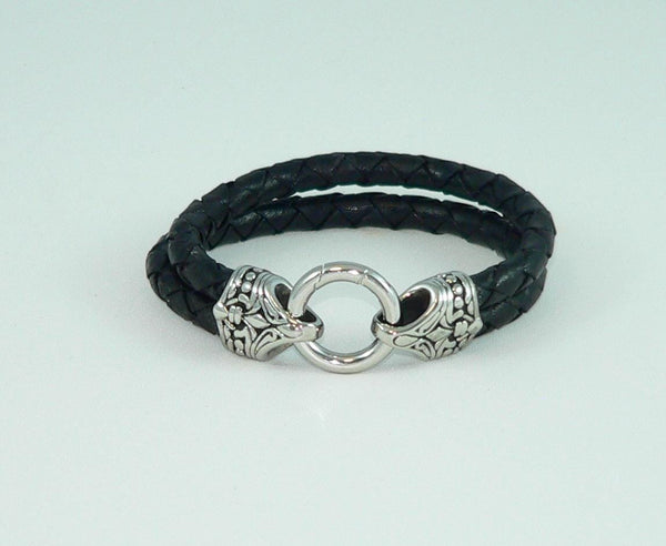 Men's Stainless Steel Leather Celtic Style Bracelet, Leather Wrap Wristband, Boho Gothic Men's Jewelry, Gift for Him