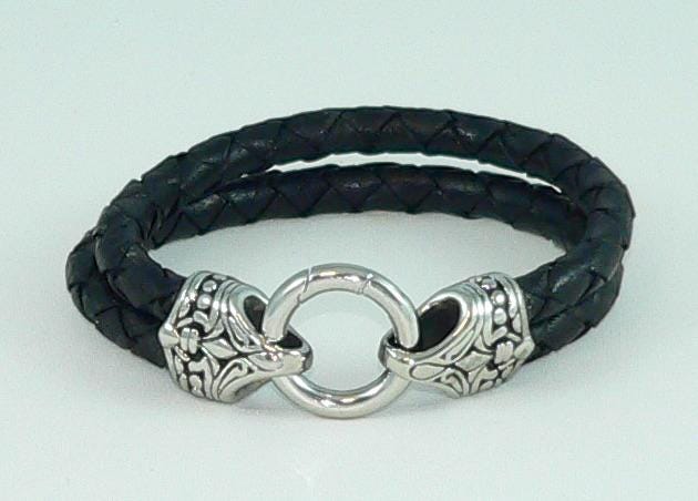 Men's Stainless Steel Leather Celtic Style Bracelet, Leather Wrap Wristband, Boho Gothic Men's Jewelry, Gift for Him