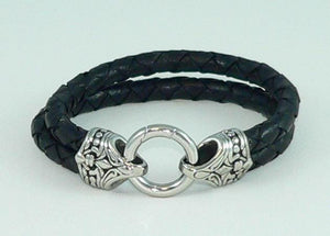 Men's Stainless Steel Leather Celtic Style Bracelet, Leather Wrap Wristband, Boho Gothic Men's Jewelry, Gift for Him