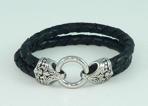 Men's Stainless Steel Leather Celtic Style Bracelet, Leather Wrap Wristband, Boho Gothic Men's Jewelry, Gift for Him