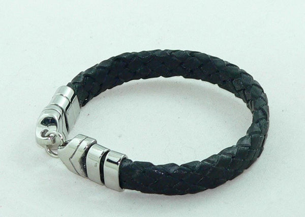 Men's BraidedBlack Leather Bracelet with Stainless Steel Clasp, Handmade, Masculine Gift, Boho Jewelry