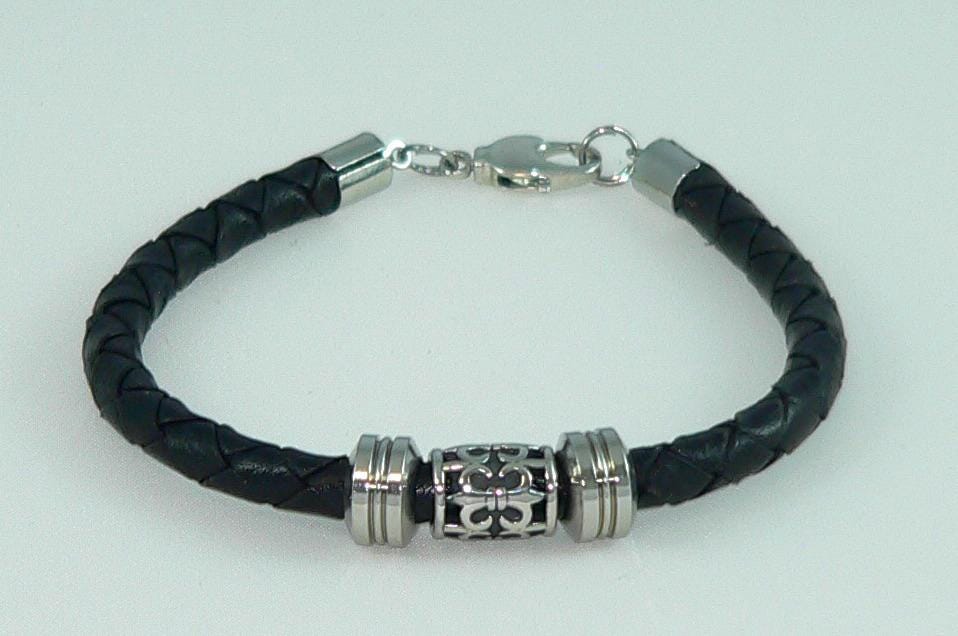 Unisex Men's Braided Celtic Fleur de Lis Bracelet with Stainless Slide Beads, Handmade, Masculine Gift, Boho Jewelry