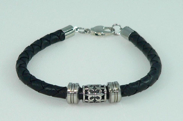 Unisex Men's Braided Celtic Fleur de Lis Bracelet with Stainless Slide Beads, Handmade, Masculine Gift, Boho Jewelry