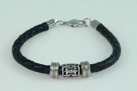 Unisex Men's Braided Celtic Fleur de Lis Bracelet with Stainless Slide Beads, Handmade, Masculine Gift, Boho Jewelry