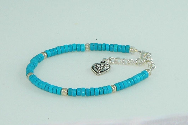 Boho Turquoise Wrap Bracelet: Adjustable Southwestern Gemstone Jewelry with Heart Charm