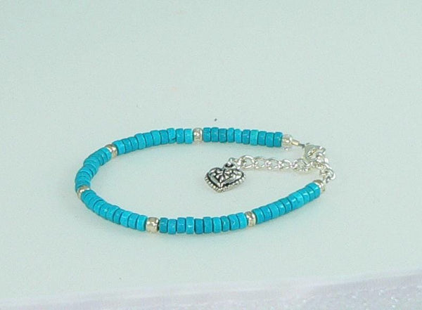 Boho Turquoise Wrap Bracelet: Adjustable Southwestern Gemstone Jewelry with Heart Charm