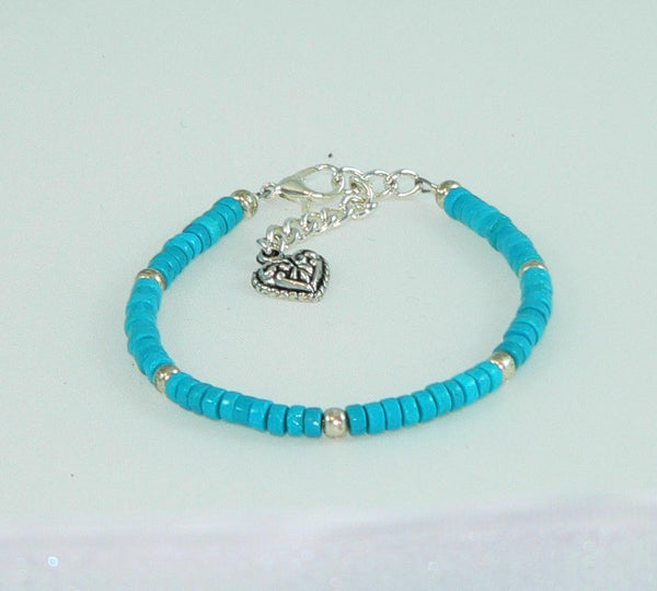 Boho Turquoise Wrap Bracelet: Adjustable Southwestern Gemstone Jewelry with Heart Charm