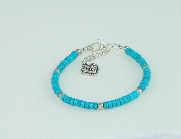 Boho Turquoise Wrap Bracelet: Adjustable Southwestern Gemstone Jewelry with Heart Charm