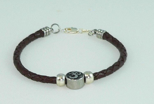 Unisex Braided stainless Steel Ohm Beaded Bracelet with Stainless Slide Beads, Handmade, Gift for her, Boho Jewelry