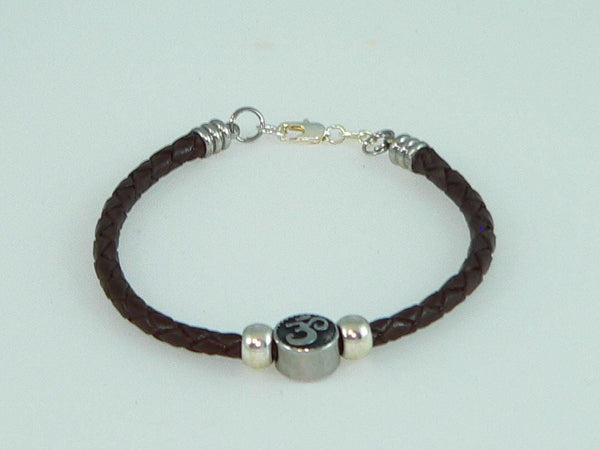 Unisex Braided stainless Steel Ohm Beaded Bracelet with Stainless Slide Beads, Handmade, Gift for her, Boho Jewelry