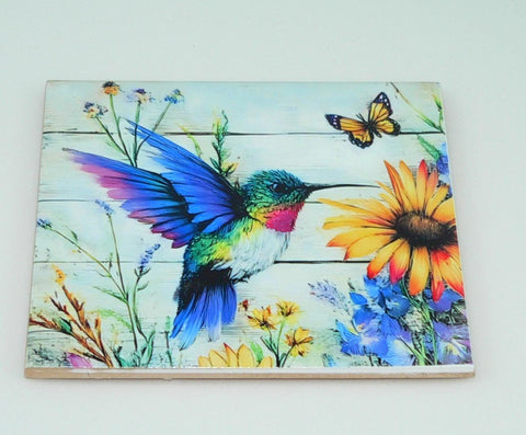 Vibrant Ceramic Hummingbird Trivet: Handcrafted Floral Kitchen Hot Pad for Table Protection