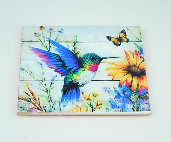 Vibrant Ceramic Hummingbird Trivet: Handcrafted Floral Kitchen Hot Pad for Table Protection
