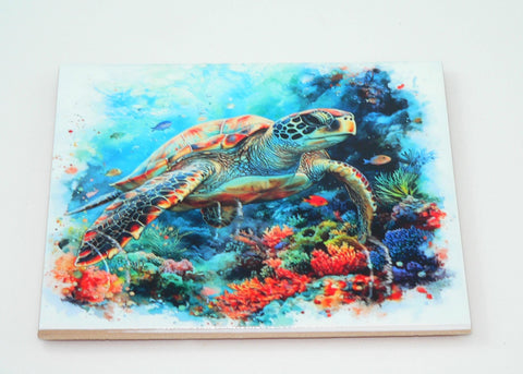 Handcrafted Sea Turtle Ceramic Trivet - Vibrant Coral Reef Kitchen Decor Hot Pad for Ocean Lovers