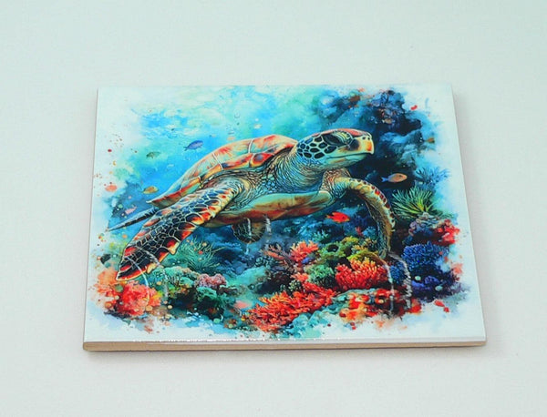 Handcrafted Sea Turtle Ceramic Trivet - Vibrant Coral Reef Kitchen Decor Hot Pad for Ocean Lovers