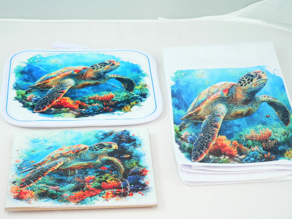 Handcrafted Sea Turtle Ceramic Trivet - Vibrant Coral Reef Kitchen Decor Hot Pad for Ocean Lovers