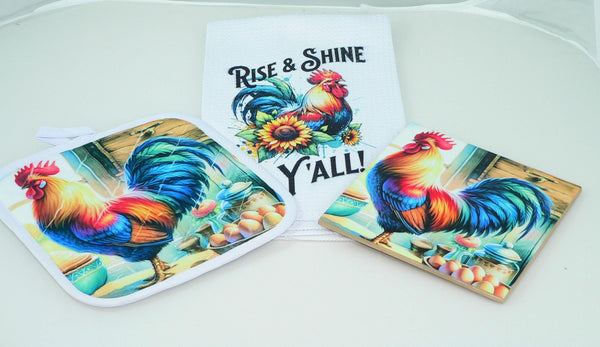 Handmade Rustic Country Rooster Trivet: Farmhouse Kitchen Hot Pad Table Decor for Pots & Pans