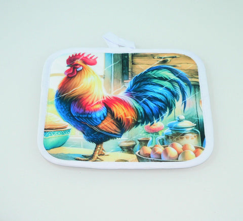 Handmade Rustic Country Rooster Quilted Pot Holder - Farmhouse Kitchen Decor Heat Protection