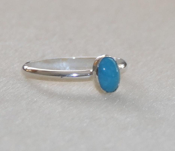 Handcrafted Oval Sleeping Beauty Turquoise Sterling Silver Ring - Southwestern Stackable Gemstone Jewelry