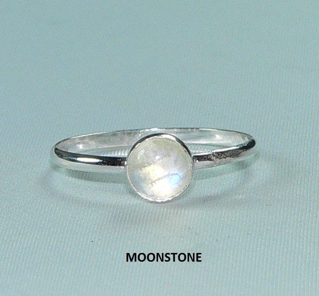Handcrafted Sterling Silver Blue Flash Rainbow Moonstone Ring - Stackable Sundance Style Jewelry