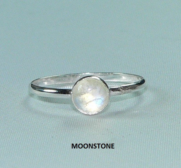 Handcrafted Sterling Silver Blue Flash Rainbow Moonstone Ring - Stackable Sundance Style Jewelry
