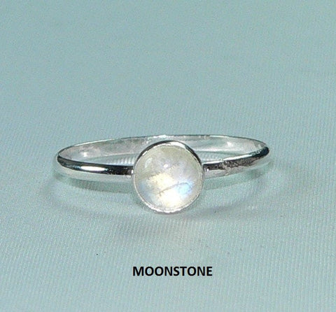 Handcrafted Sterling Silver Blue Flash Rainbow Moonstone Ring - Stackable Sundance Style Jewelry
