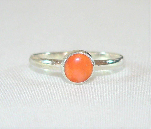 Boho Chic Orange Spiny Oyster Sterling Silver Stack Ring - Handmade Gemstone Jewelry (Size 6-9)