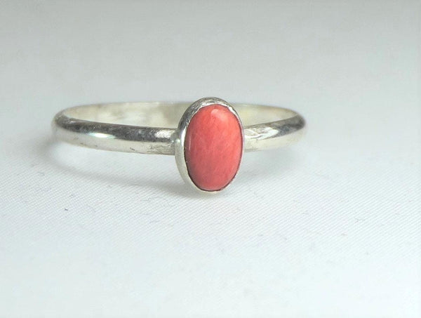Handcrafted Boho Red Spiny Oyster Sterling Silver Stacking Ring - Adjustable Size 6-10