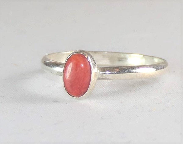 Handcrafted Boho Red Spiny Oyster Sterling Silver Stacking Ring - Adjustable Size 6-10