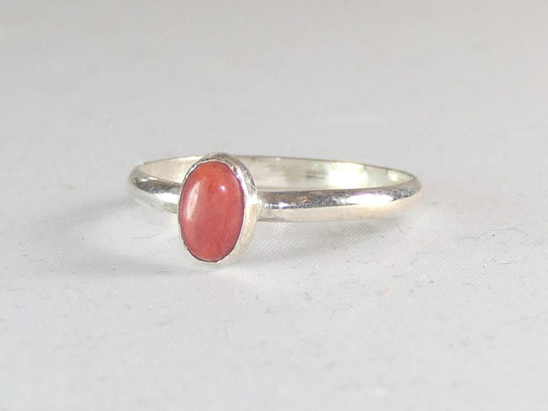 Handcrafted Boho Red Spiny Oyster Sterling Silver Stacking Ring - Adjustable Size 6-10