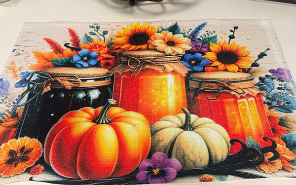Handcrafted Autumn Harvest Placemats: Rustic Farmhouse Decor for Halloween & Fall Dining Tables Mason Jar Placemats