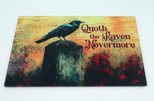 Gothic Raven Tempered Glass Cutting Board | Edgar Allan Poe Gothic Tray & Charcuterie Platter
