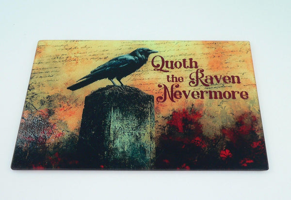 Gothic Raven Tempered Glass Cutting Board | Edgar Allan Poe Gothic Tray & Charcuterie Platter