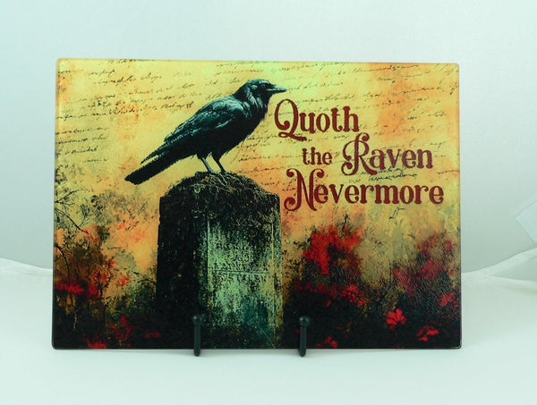 Gothic Raven Tempered Glass Cutting Board | Edgar Allan Poe Gothic Tray & Charcuterie Platter